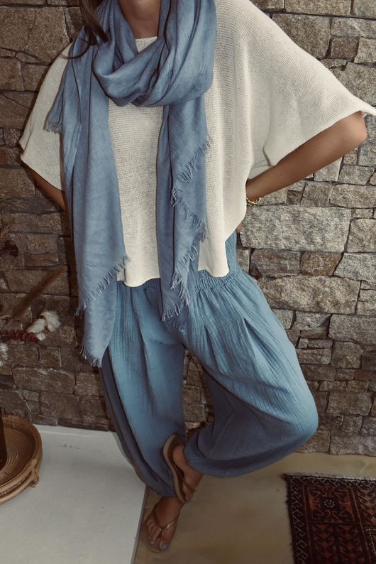 Annie Cushion Cotton Cuff Barrel Pant Denim